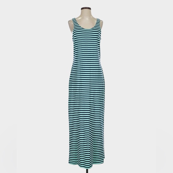 Tuckernuck Sail to Sable Striped Tank Maxi Dress Green Navy Blue Small Nautical - Picture 2 of 11